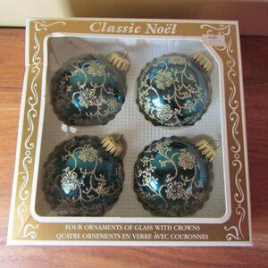 christmas by krebs green teal vintage glass ornaments in box (W3745)